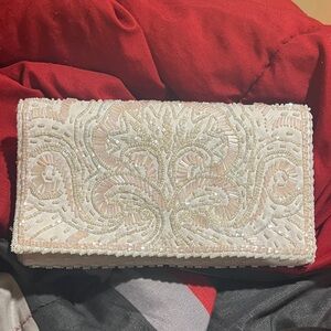 La Regale White Beaded Embellished Clutch
